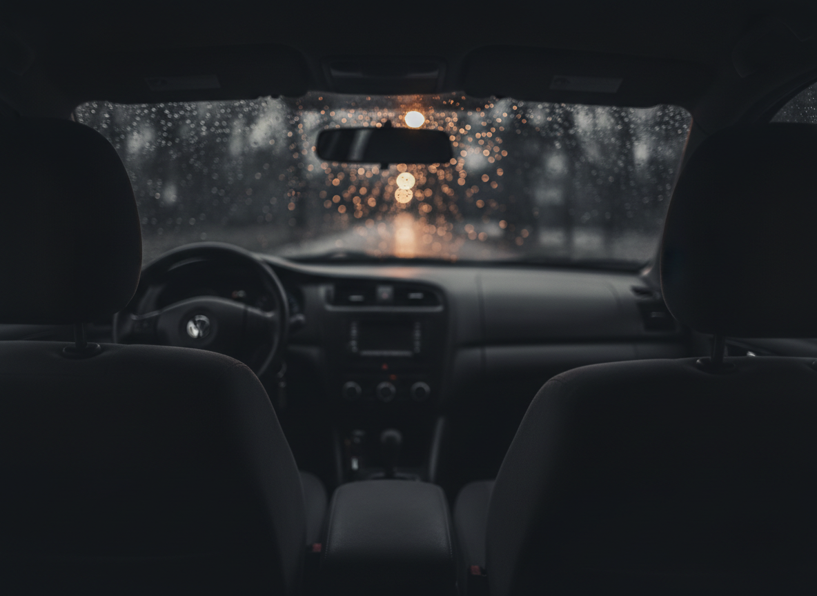 A single warm light glowing through a dark window at night, quiet and still, muted amber tones